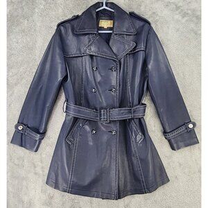 Gino Ponti Jacket Womens Size 18 Blue Button Belted Long Sleeve Vintage Trench